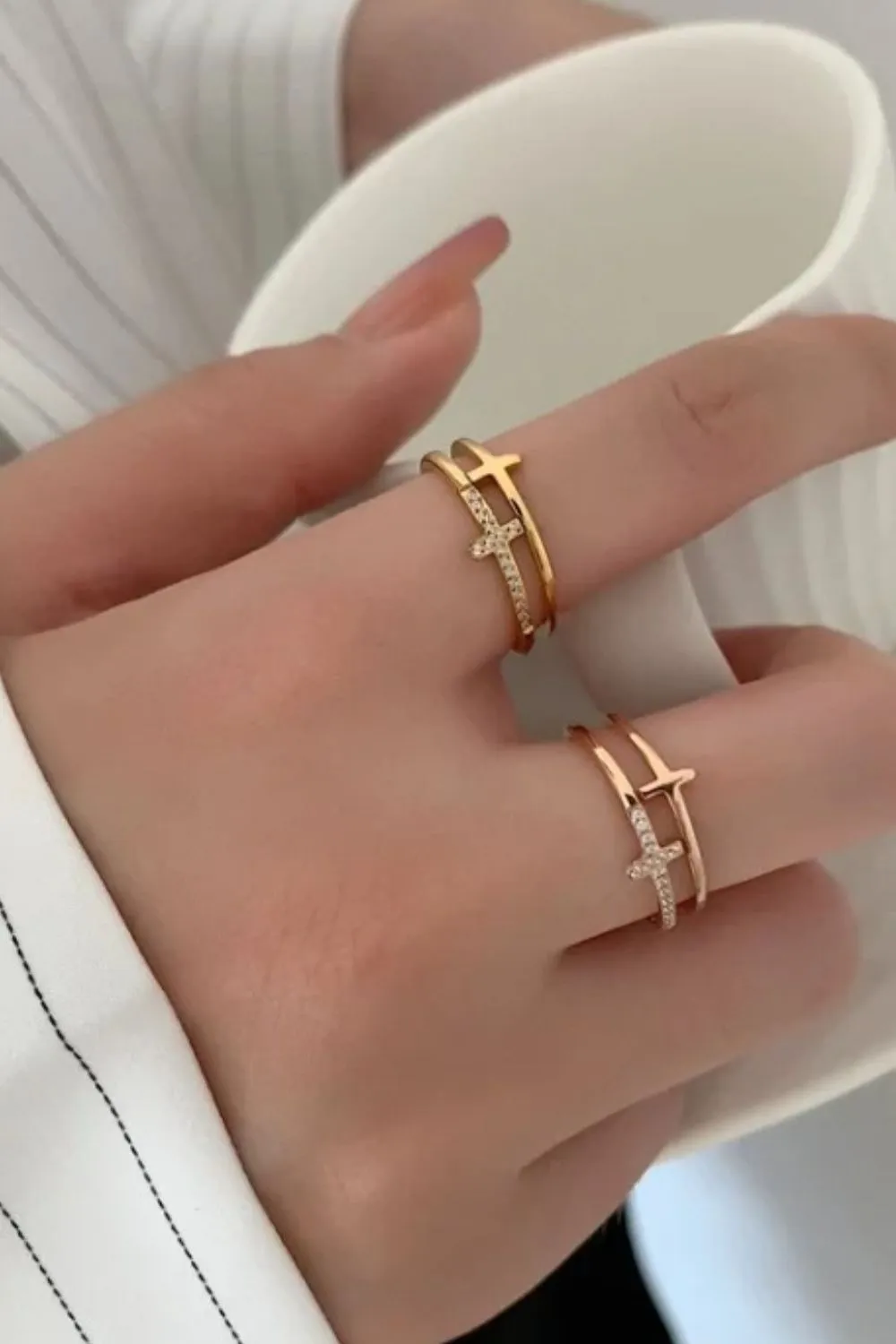 925 Sterling Silver Inland Zircon Cross Ring, image 2