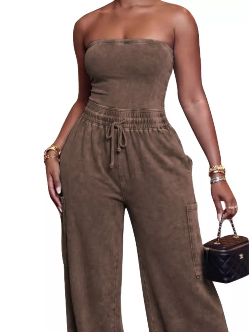 Drawstring Strapless Wide-Leg Jumpsuit, image 11