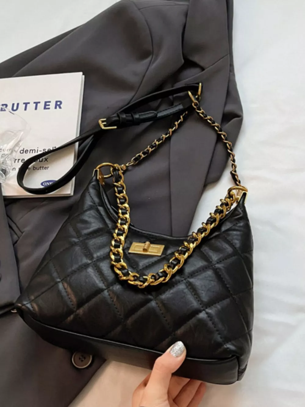 Quilted Chain Strap Shoulder Bag, image 7