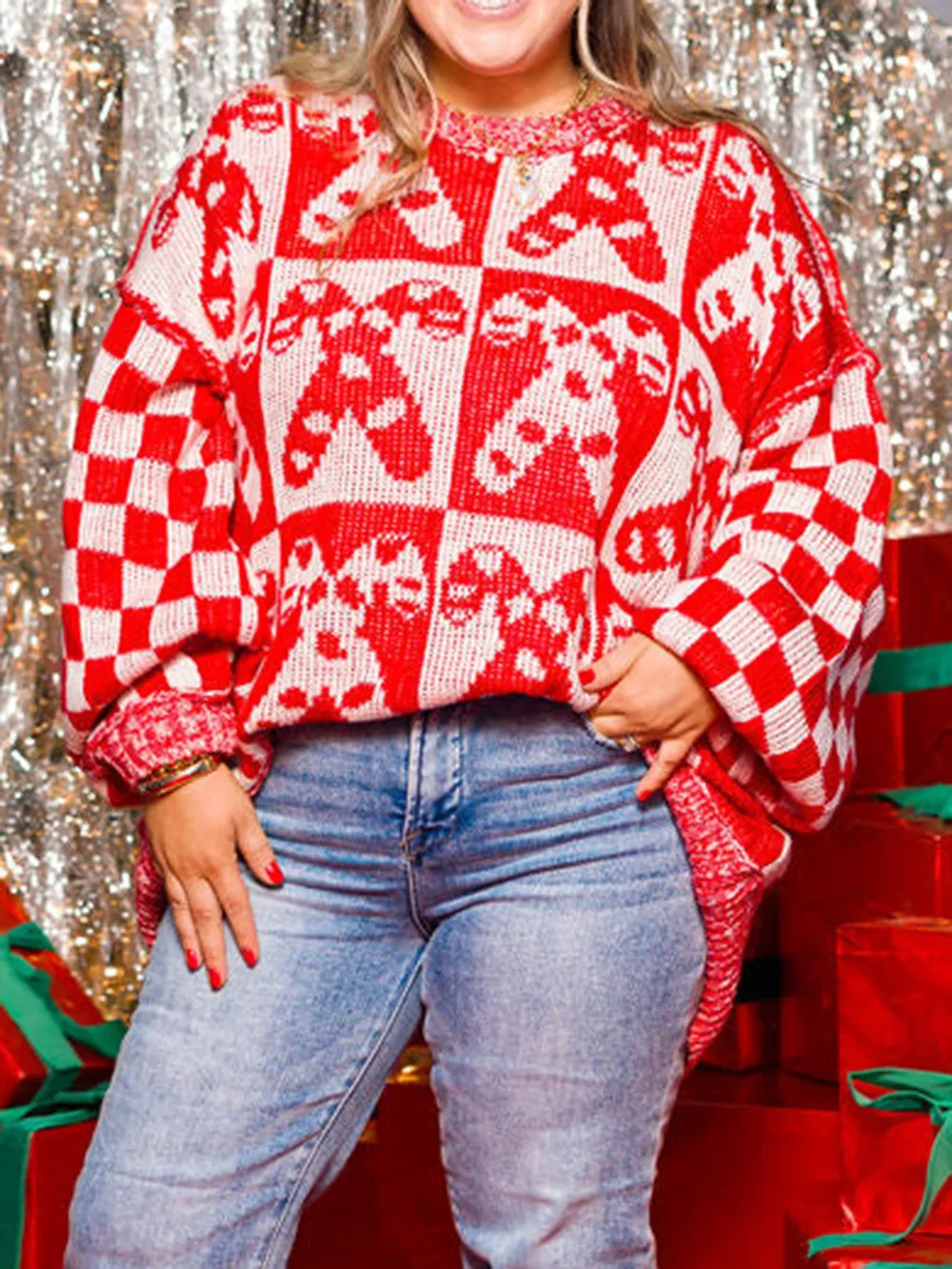 Candy Cane Contrast Round Neck Sweater, image 2