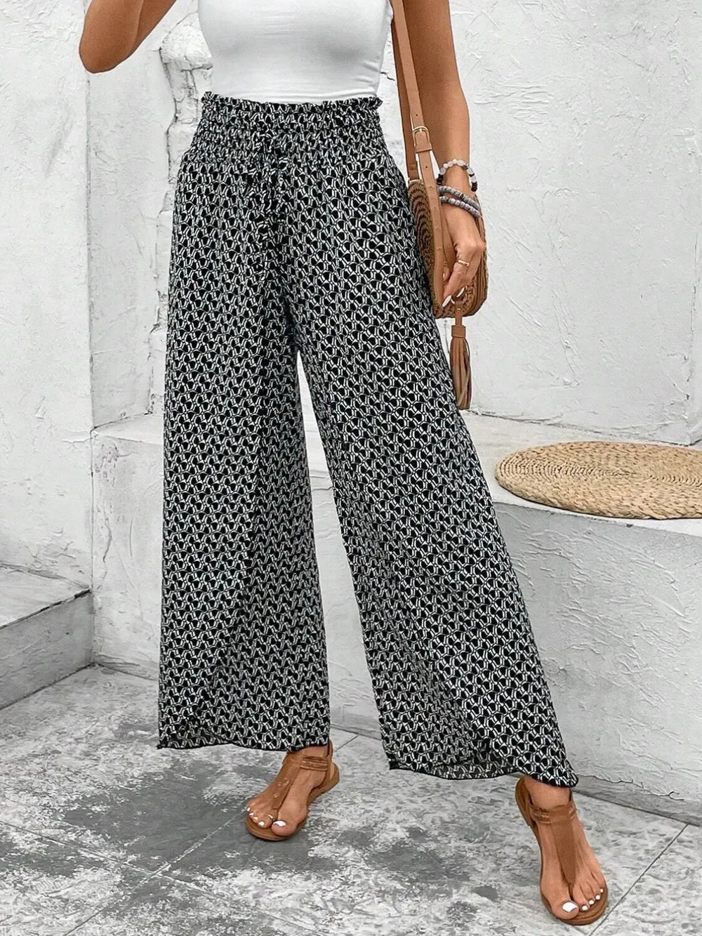 Tied Printed Wide Leg Pants, image 17