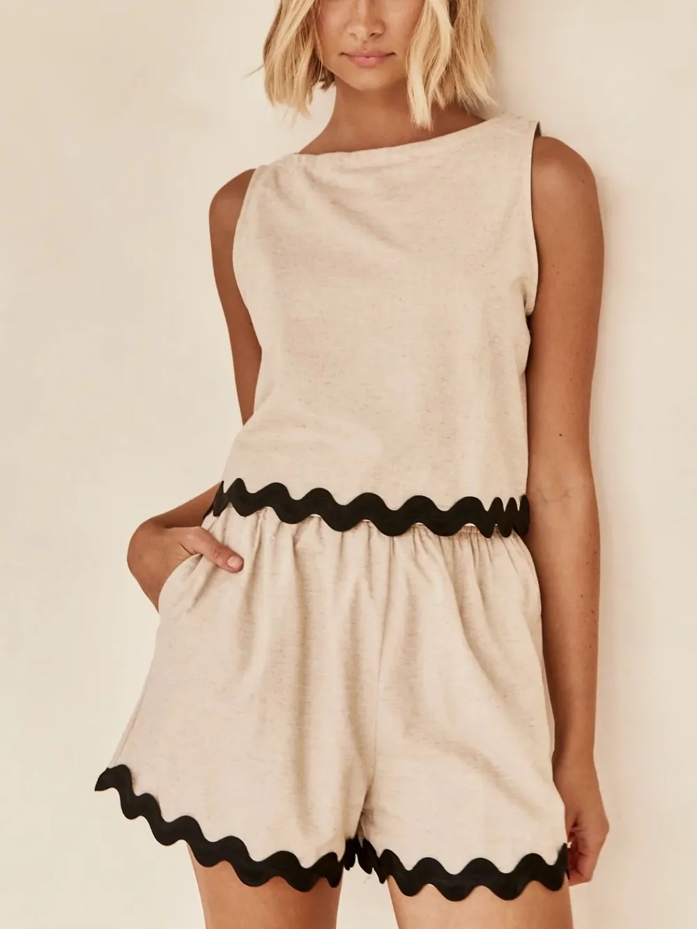 Contrast Trim Round Neck Tank and Shots Set, image 8