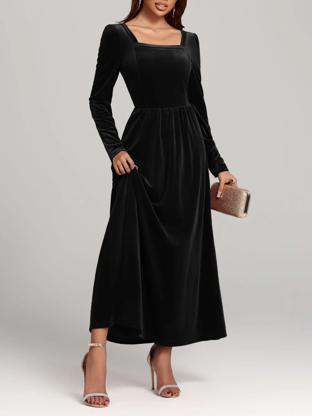 Velvet Square Neck Long Sleeve Dress, image 14
