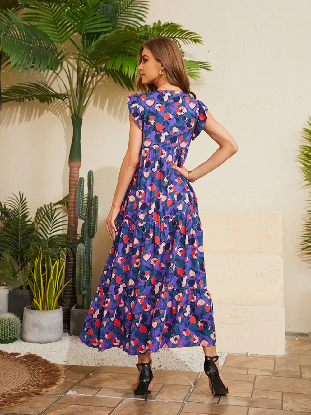 Floral V-Neck Cap Sleeve Summer Dress, image 7