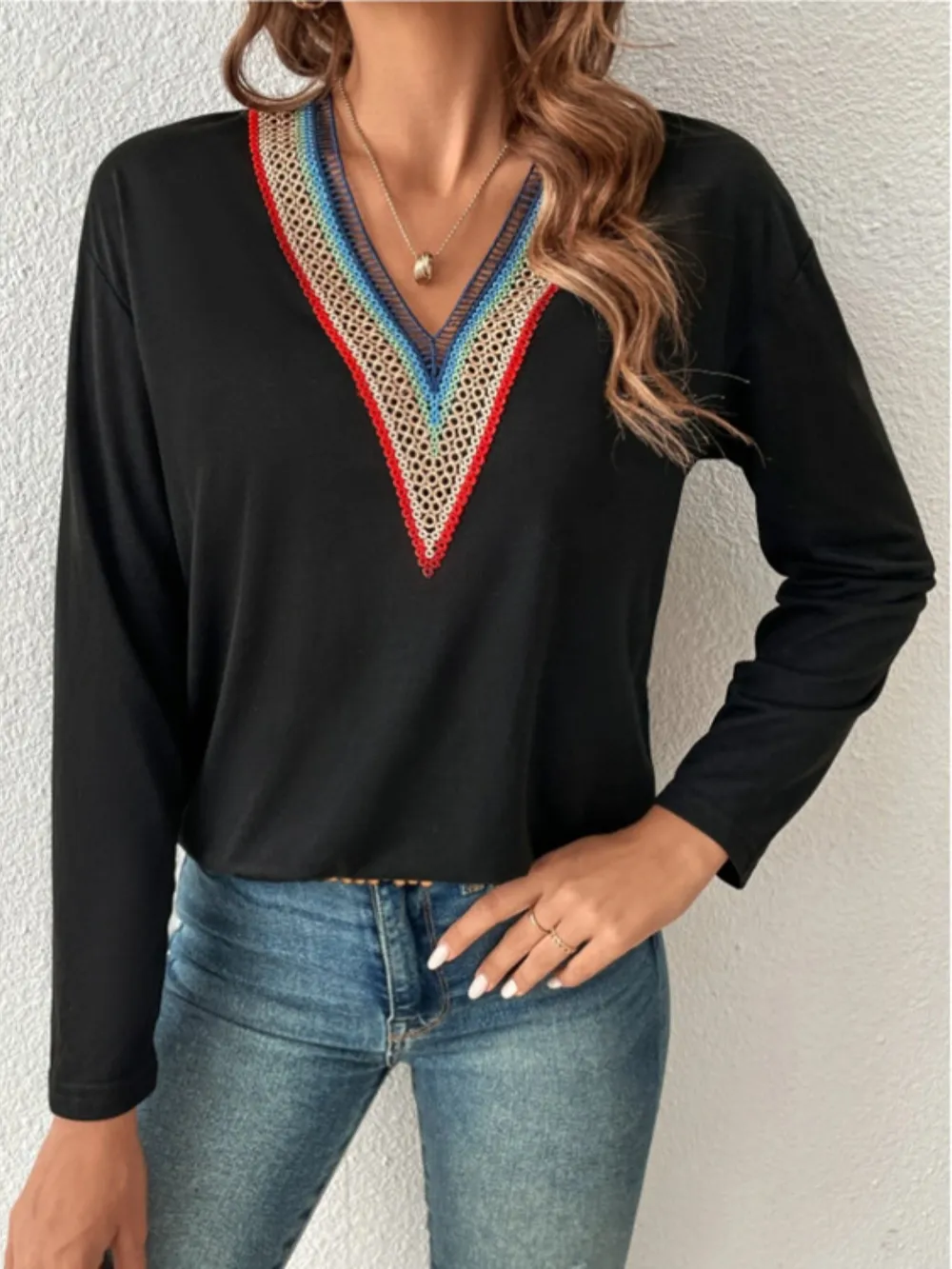 V-Neck Long Sleeve T-Shirt, image 4