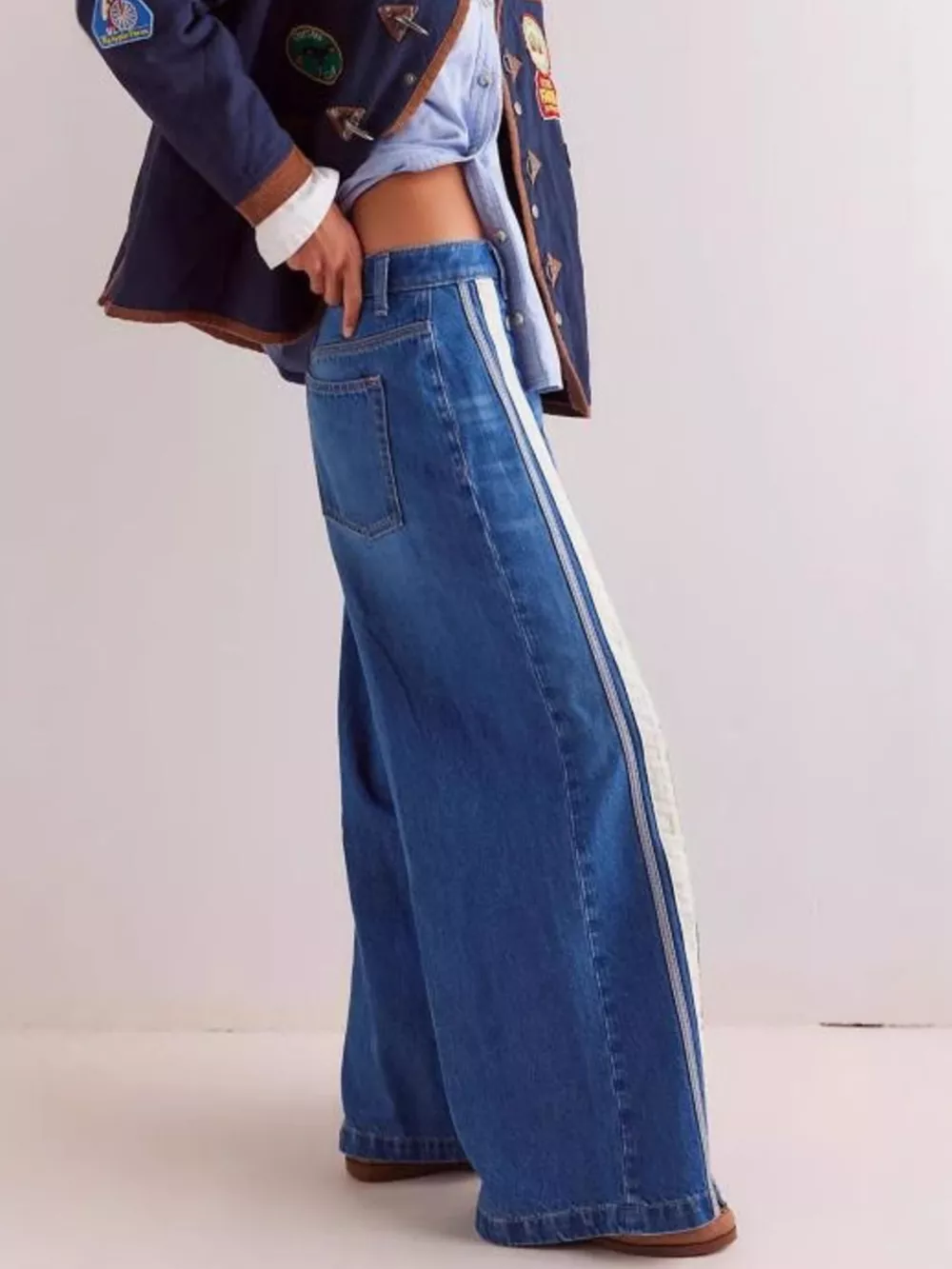 Wide-Leg Side Snap Button Jeans, image 2