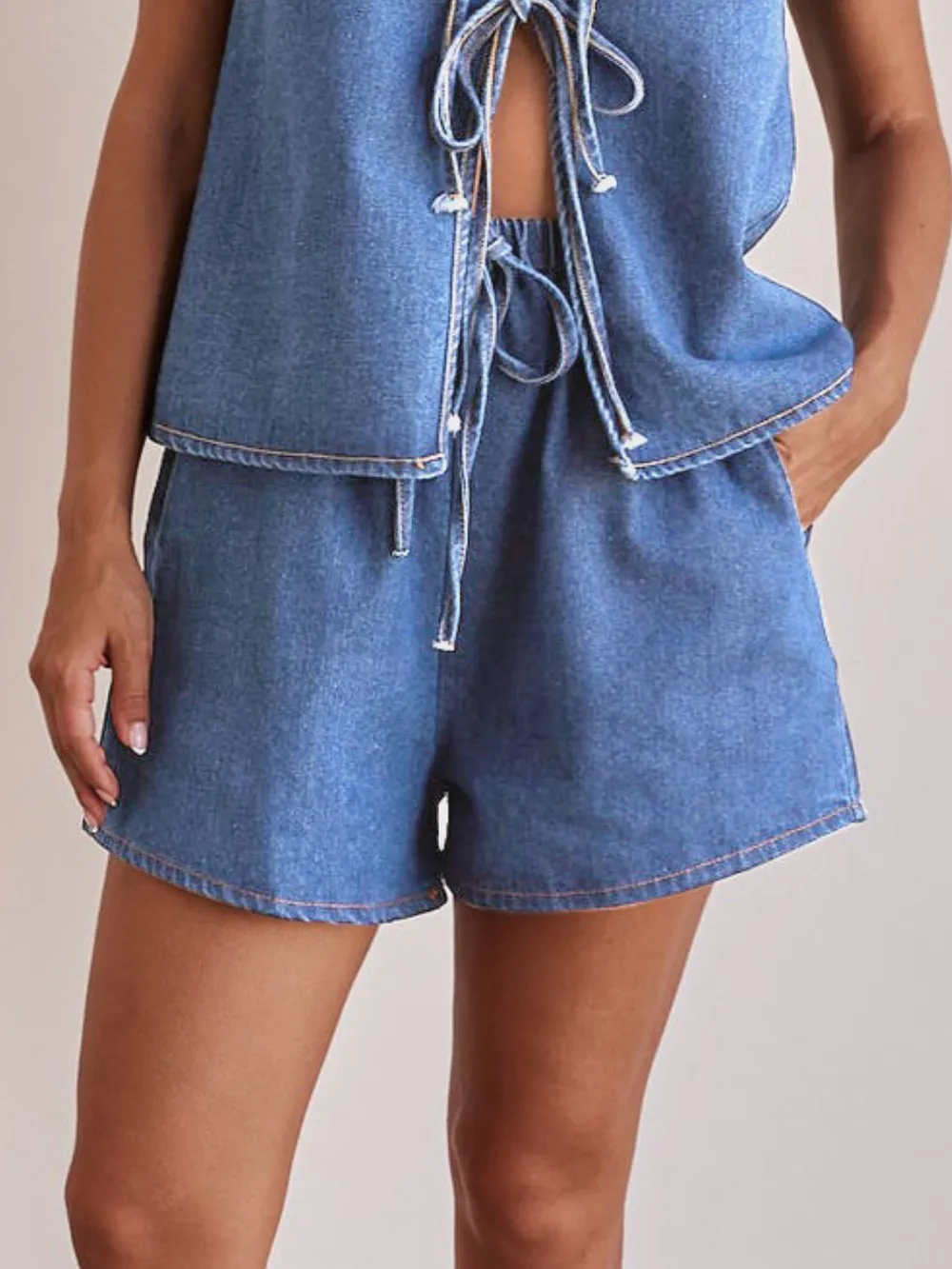 Elastic Waist Denim Shorts, image 5
