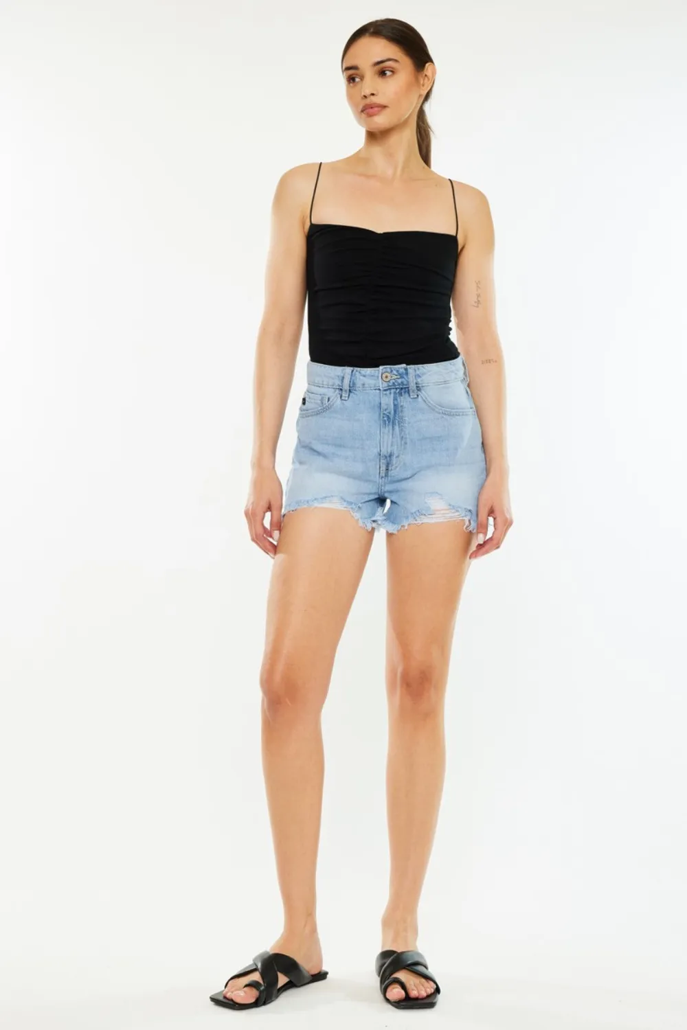 Raw Hem Distressed High Waist Denim Shorts, image 5