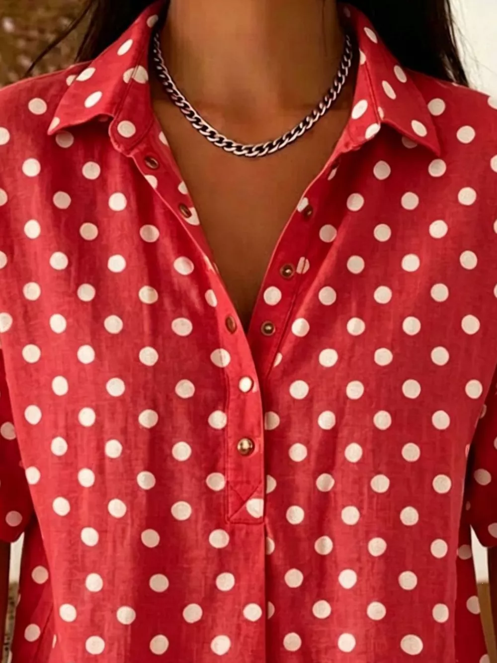 Full Size Polka Dot Short Sleeve Shirt Plus Size, image 7