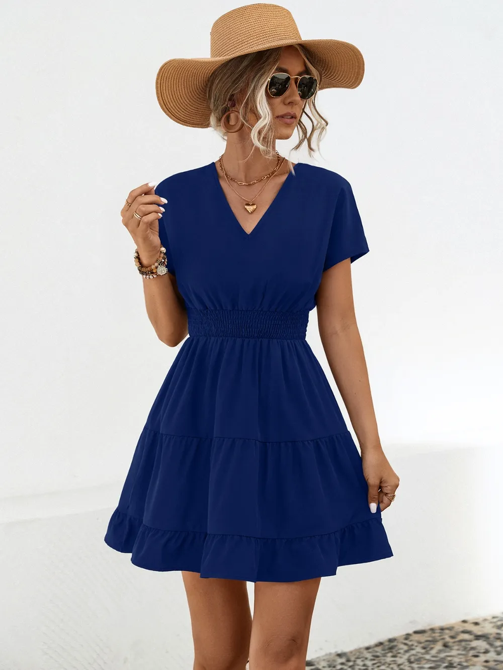 Ruffled Smocked V-Neck Tiered Dress, image 12