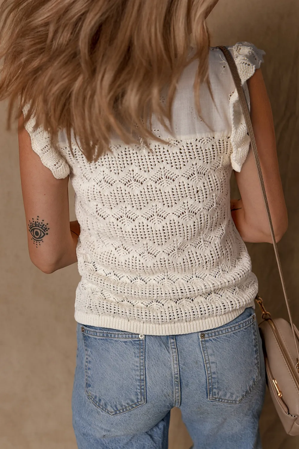 Embroidered Patchwork Hollow Out Knitted Ruffle Sweater Vest, image 9