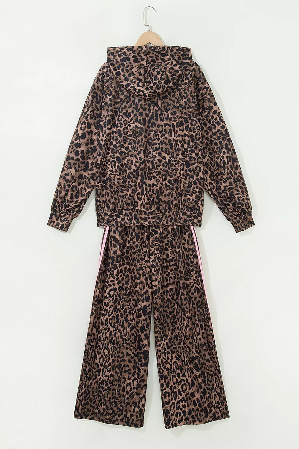 Leopard Print Contrast Striped Detail Long Sleeve Top Pant Set, image 6