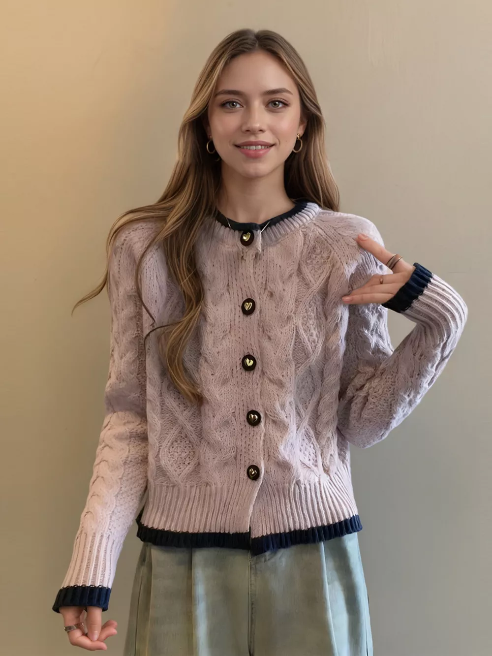 Cable Knit Button Up Cardigan, image 7