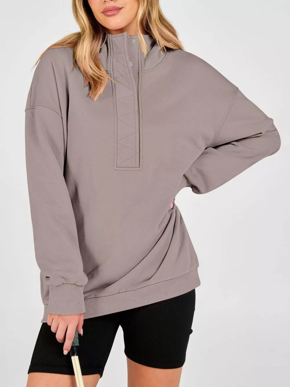 Half Snap Dropped Shoulder Hoodie, image 9
