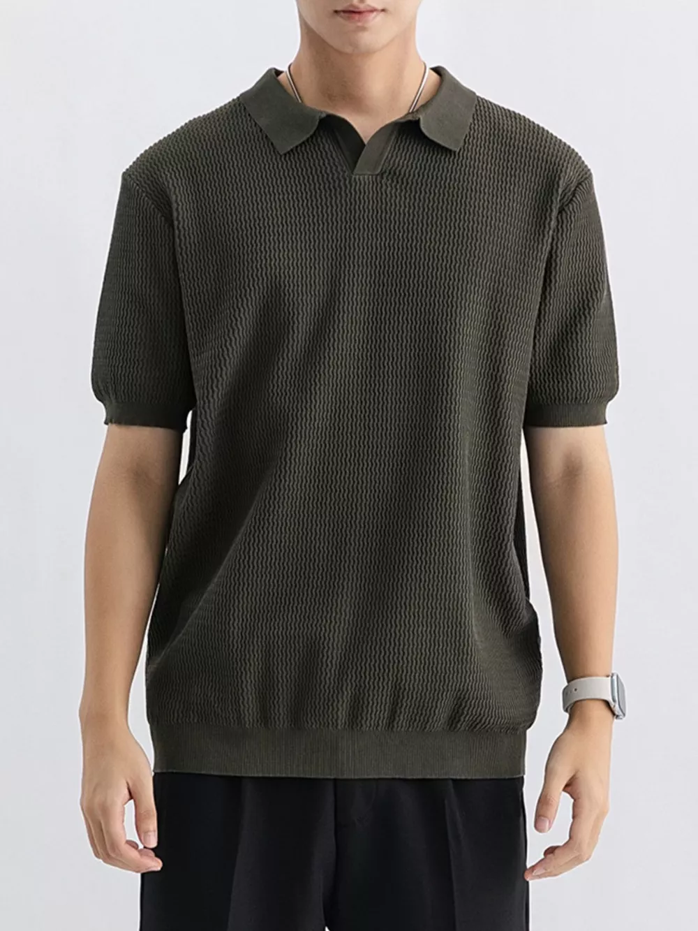 Men's Plus Size Textured Knit Short Sleeve Polo, image 2