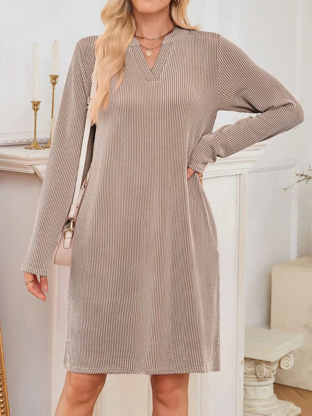 Casual Ribbed Knit Long Sleeve Dress, image 21