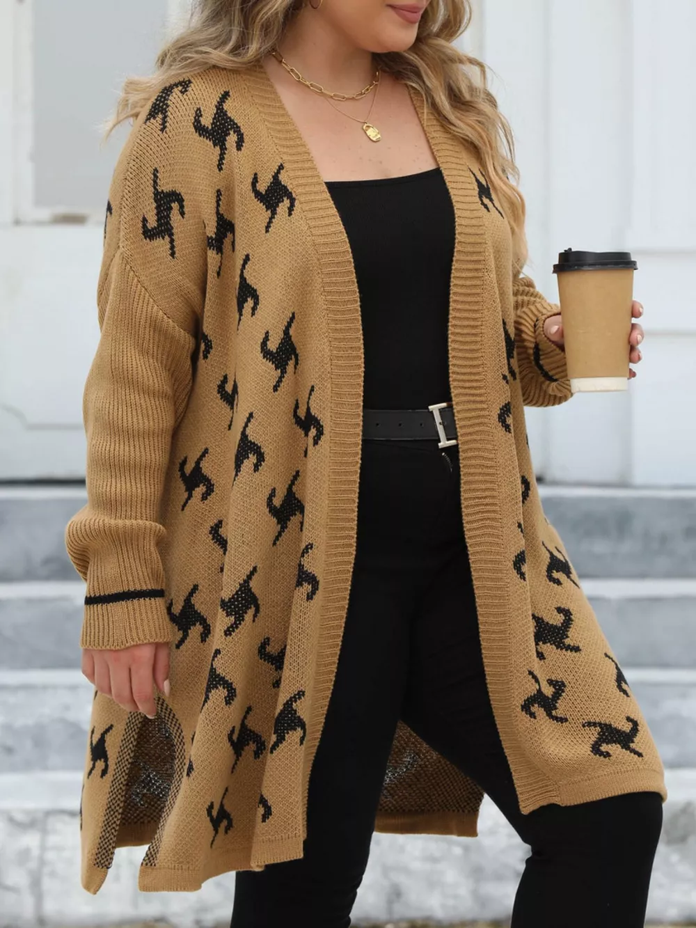 Plus Size Open Front Drop Shoulder Knit Cardigan, image 6