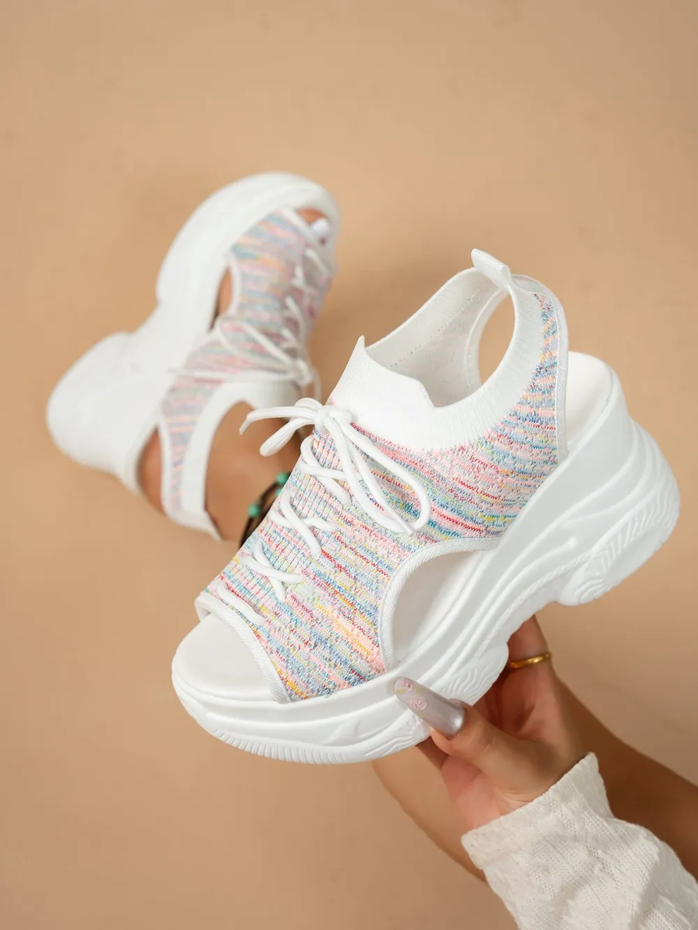 Lace Up Platform Wedge Sandals, image 6
