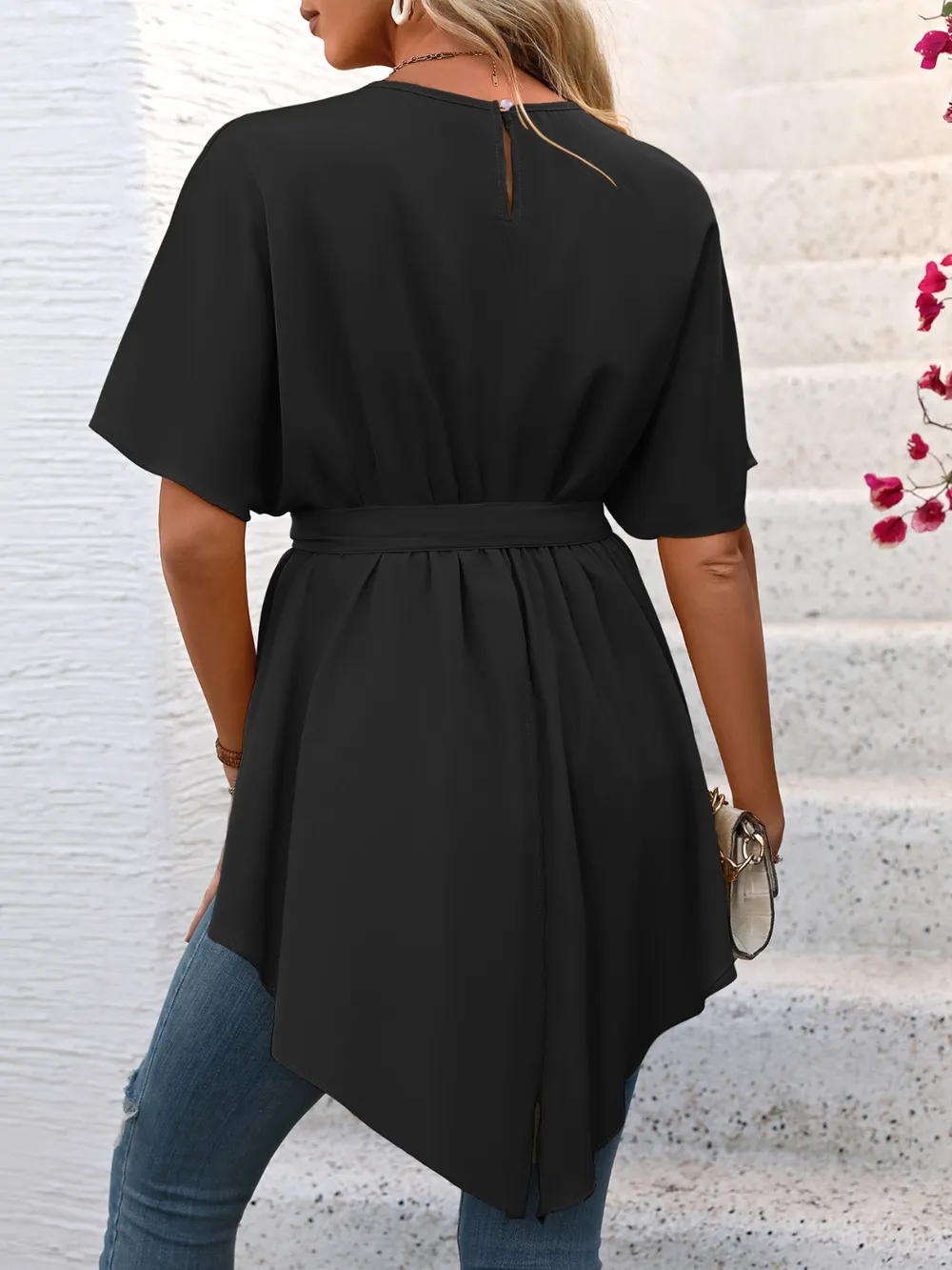 Tied Round Neck Half Sleeve Blouse, image 6