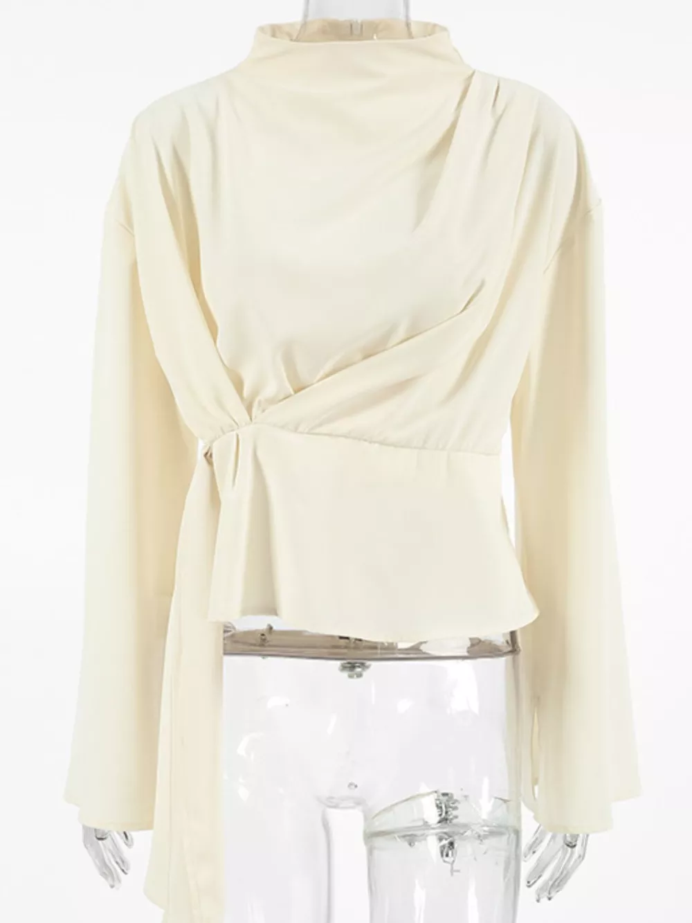 Ruched Mock Neck Long Sleeve Blosue, image 7