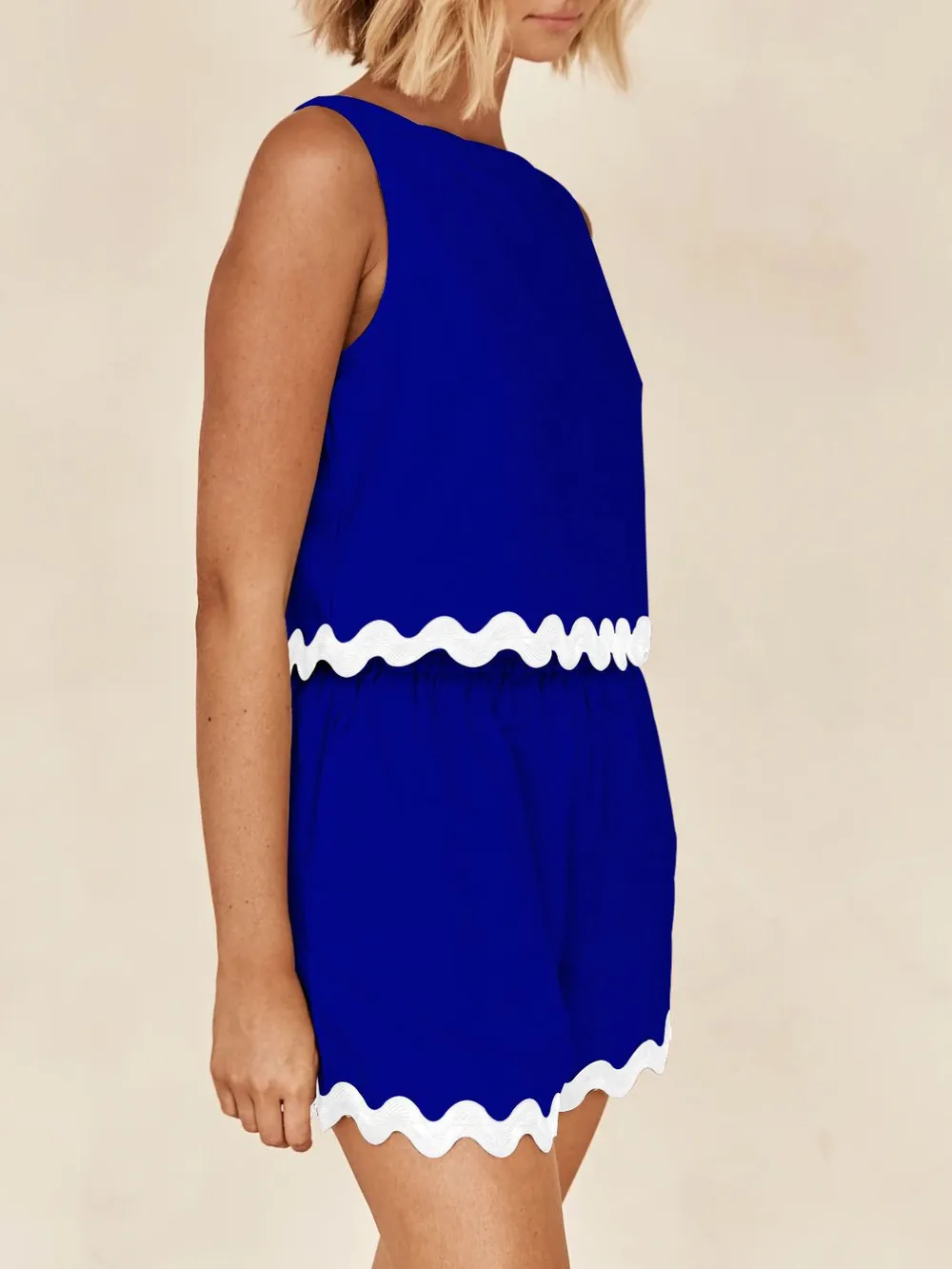 Contrast Trim Round Neck Tank and Shorts Set, image 13