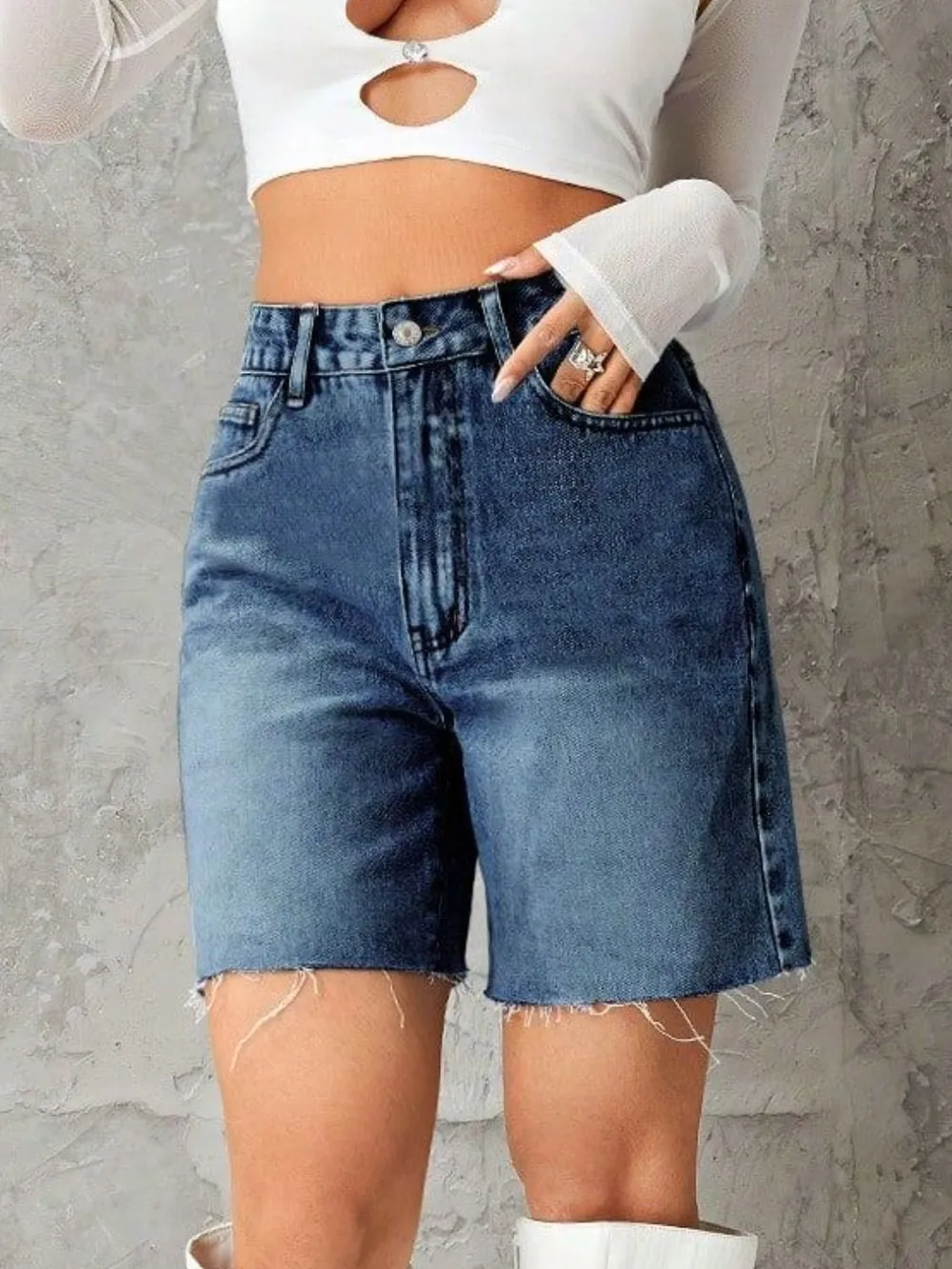 Frayed Hem Denim Shorts, image 6