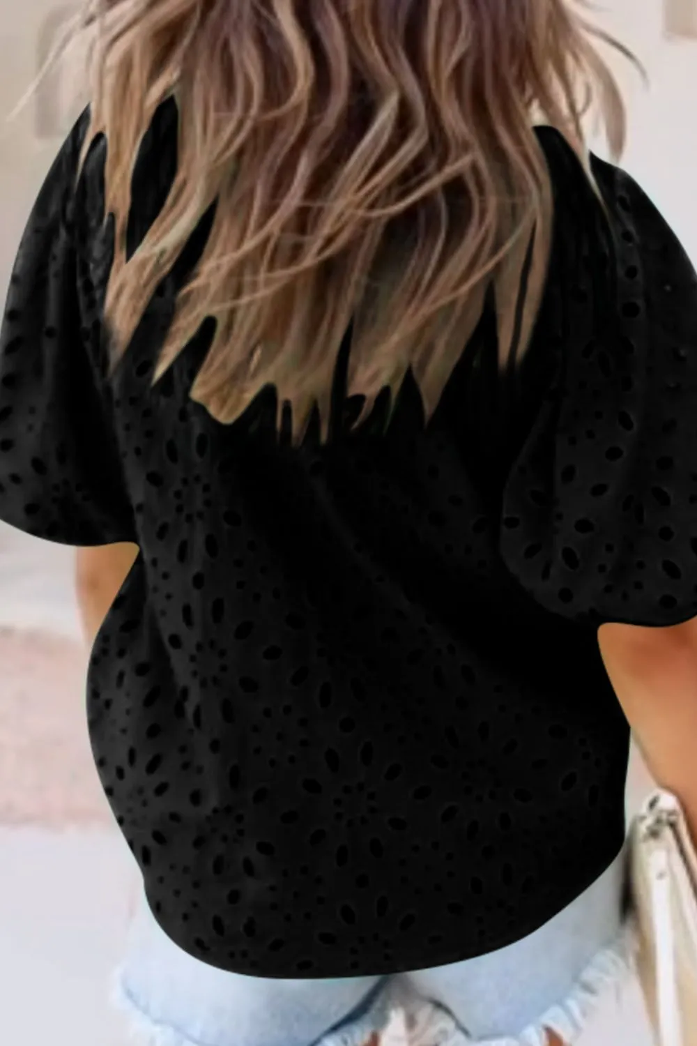 Eyelet Button Up Half Sleeve Blouse, image 7
