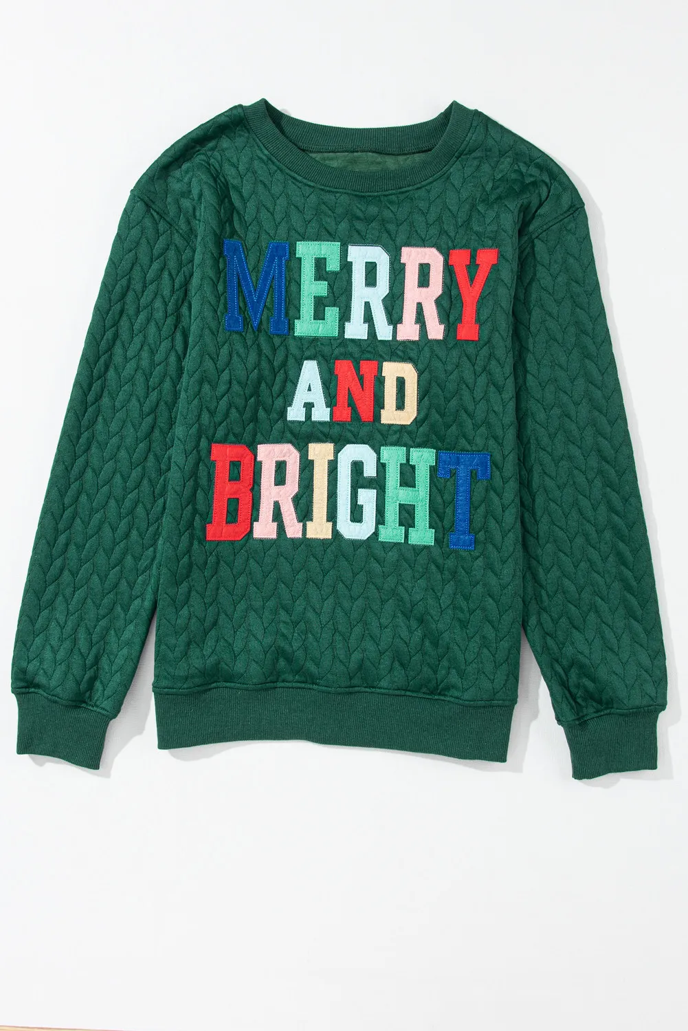 Full Size MERRY AND BRIGHT Cable Knit Pullover Sweatshirt, image 7
