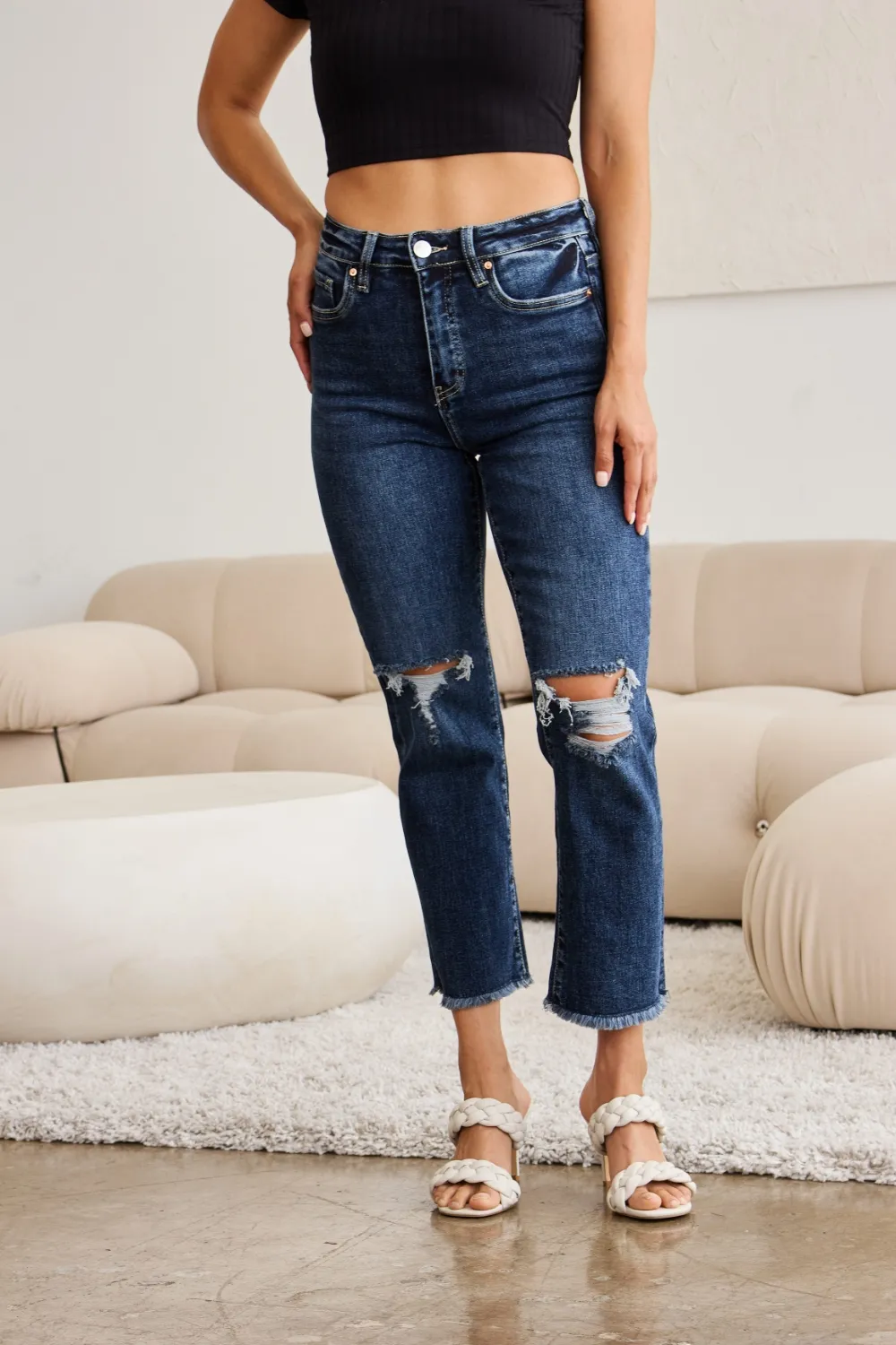 Crop Dylan Full Size Tummy Control Distressed High Waist Raw Hem Jeans, image 8