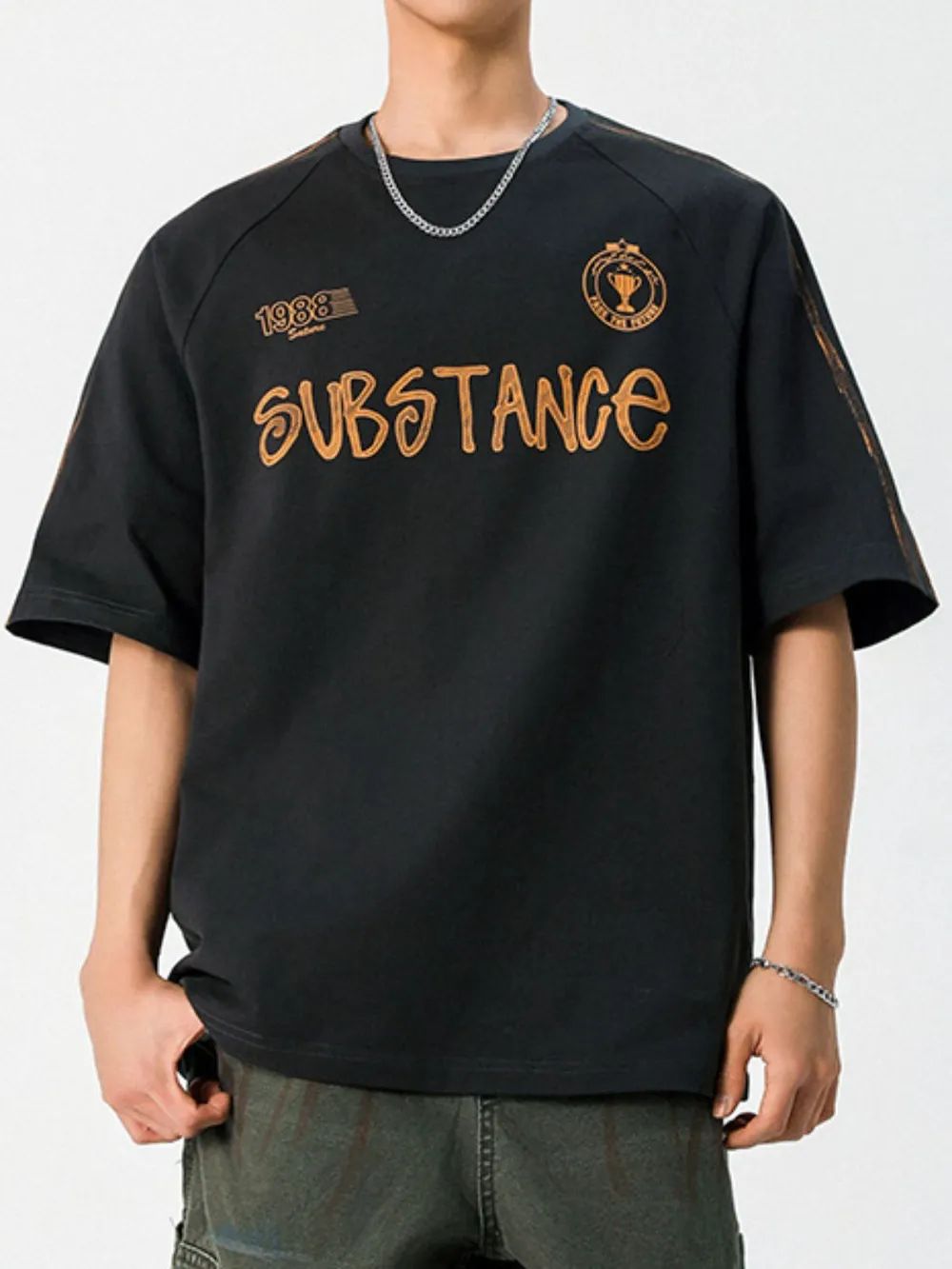 Men's Letter Round Neck Half Sleeve T-Shirt, image 2