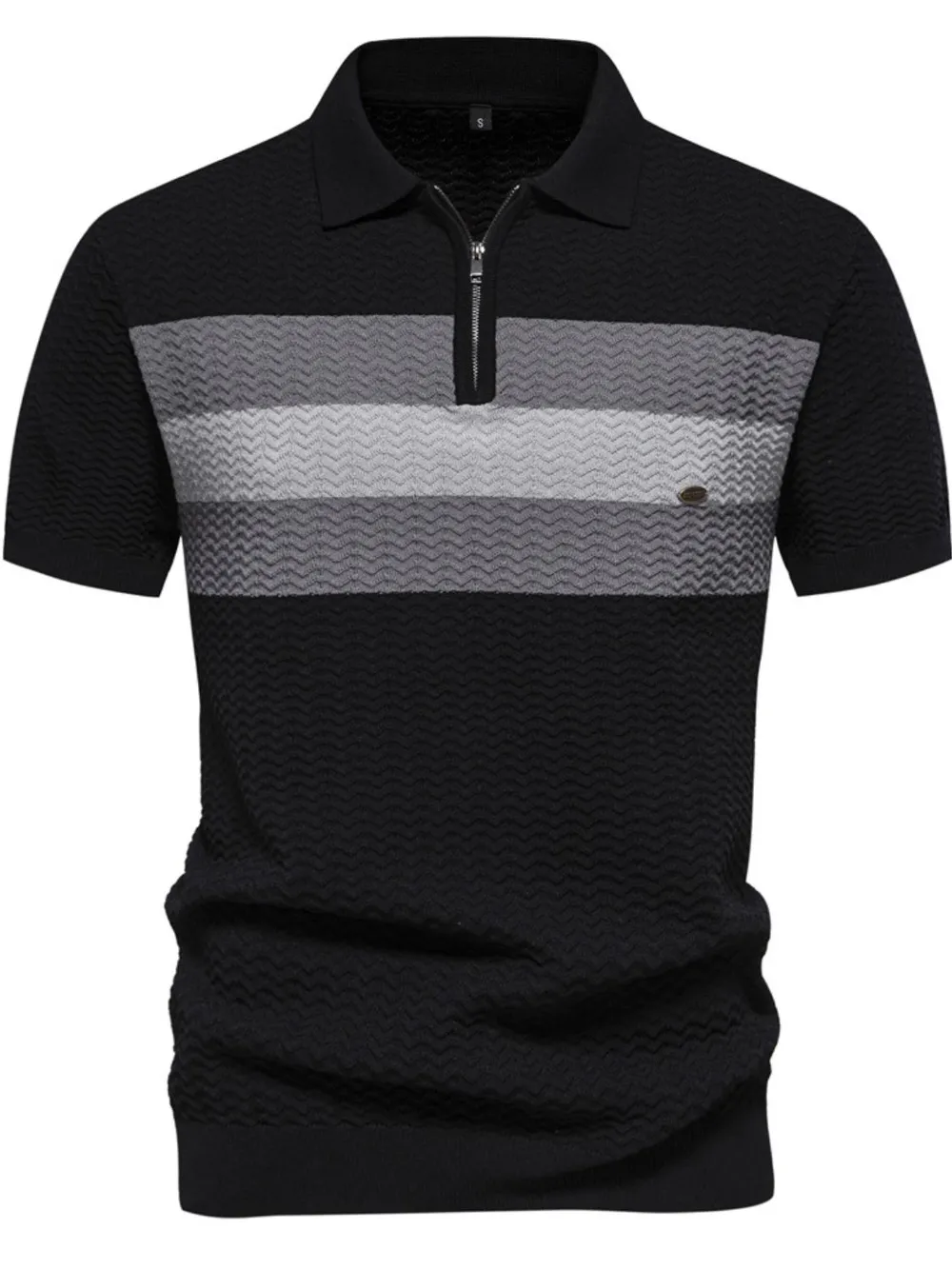 Men's Collared Neck Striped Texture Knit Polo