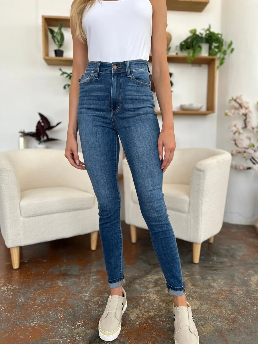 Full Size Cuffed Hem Skinny Jeans, image 4