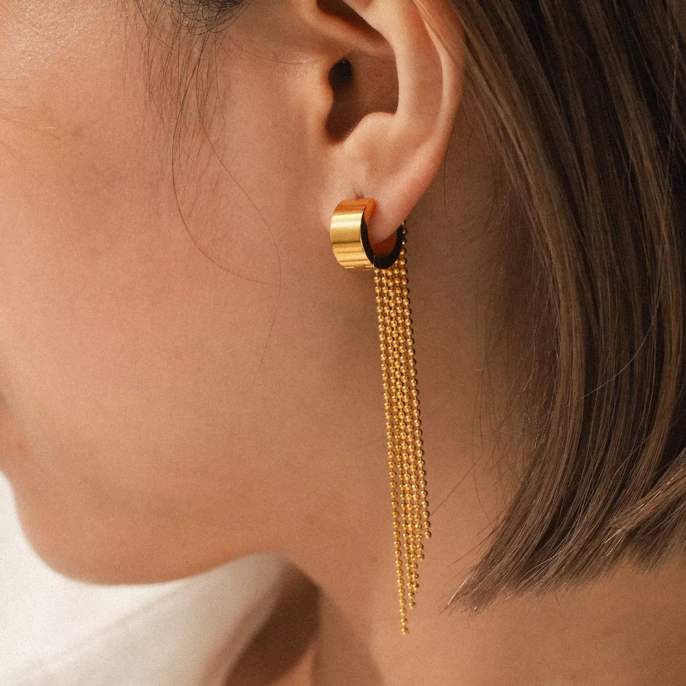 18K Gold-Plated Tassel Chain Earrings, image 8