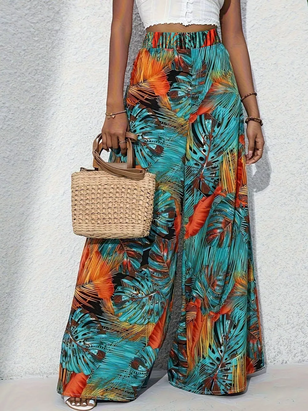 Tropical Print Wide Leg Pants, image 2
