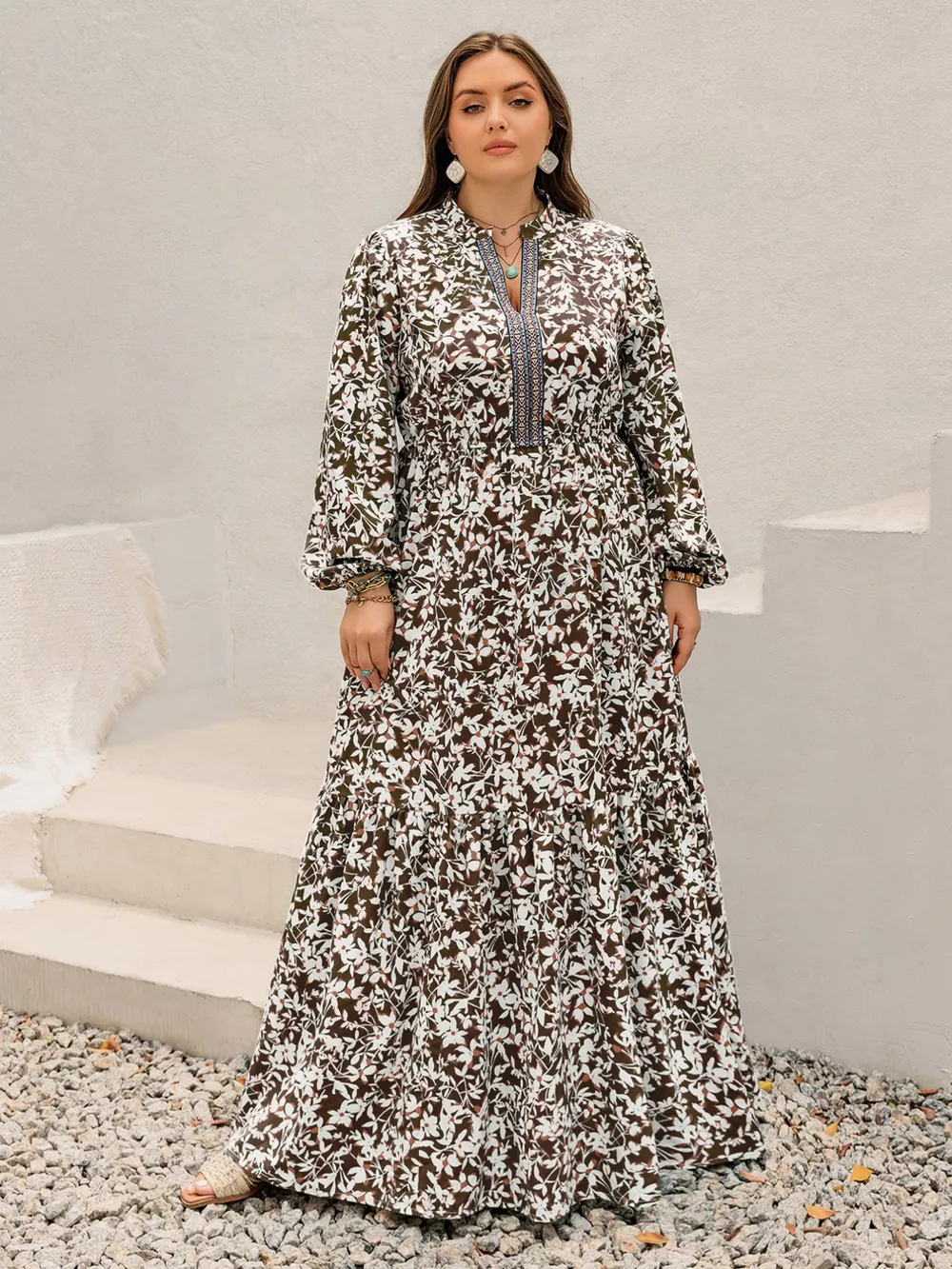 Plus Size Floral Print Long Sleeve Maxi Dress, image 7