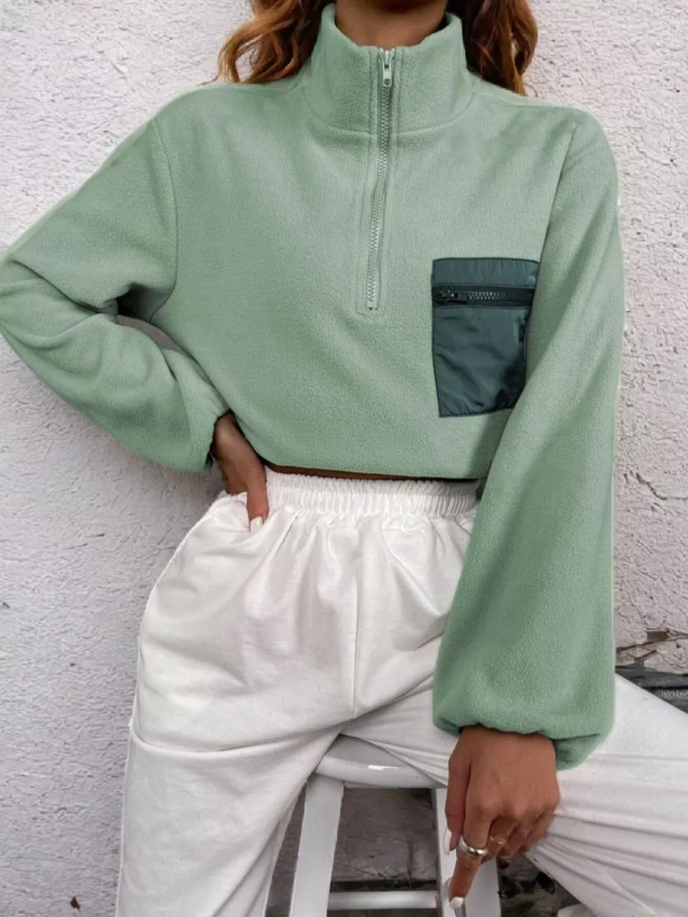 Half Zip Dropped Shoulder Sweatshirt, image 4