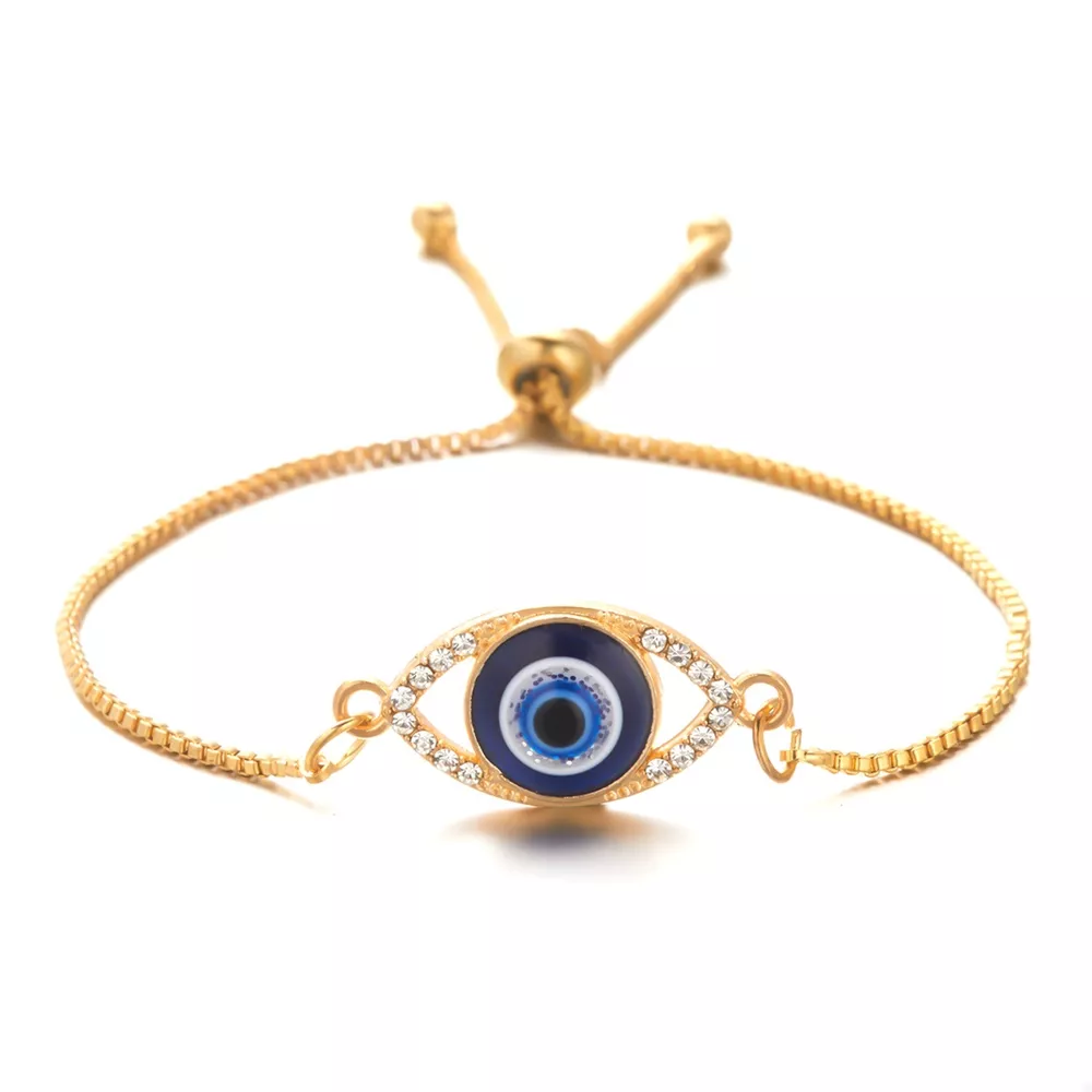 18K Gold-Plated Resin Evil Eye Adjustable Bracelet, image 5