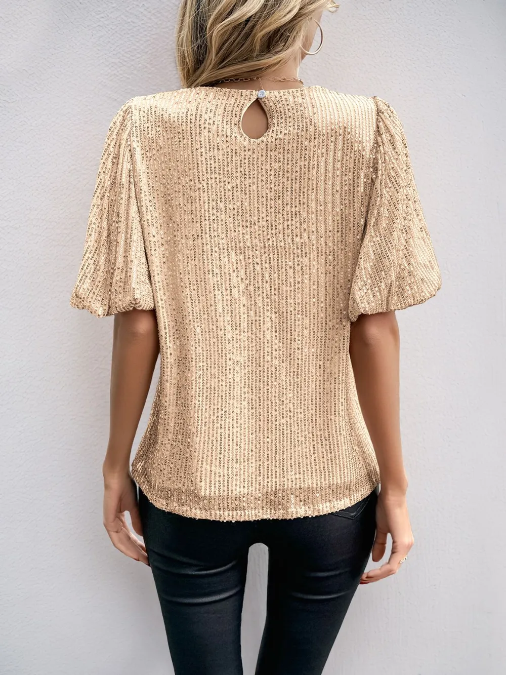 Sequin Round Neck Half Sleeve Top, image 6