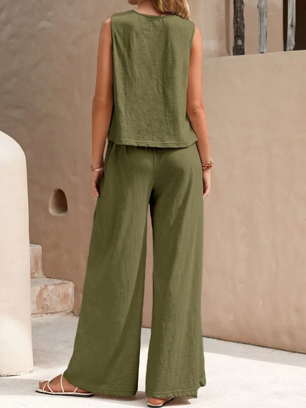 Round Neck Sleeveless Top and Wide Leg Pants Set, image 10