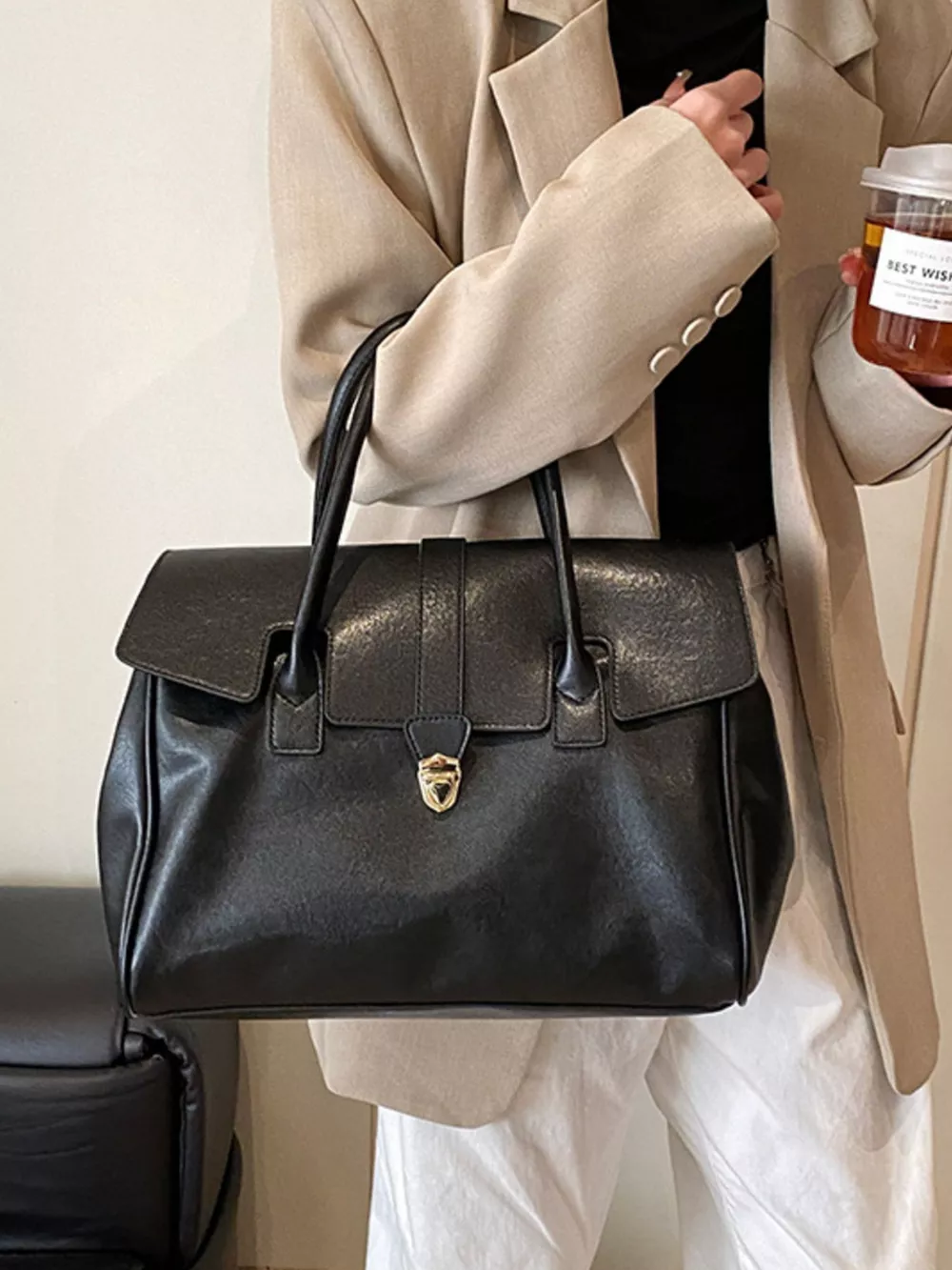 Buckle PU Leather Handbag, image 3