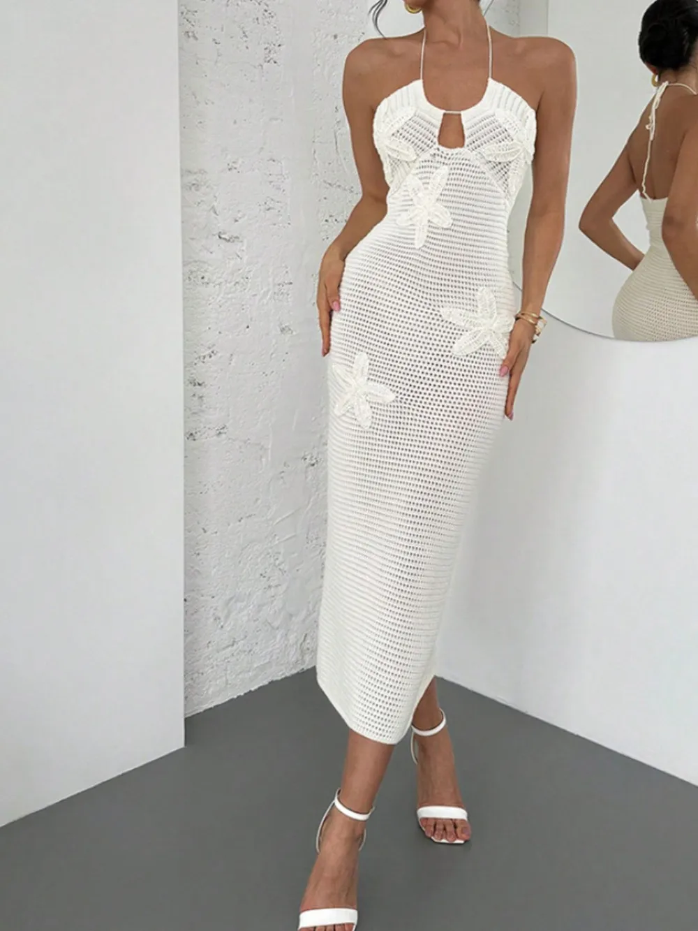 Crochet Backless Midi Knit Dress, image 7