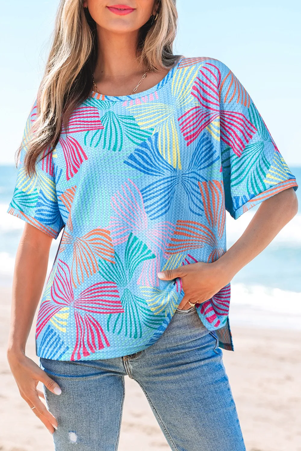 Printed Round Neck Half Sleeve Top, image 5