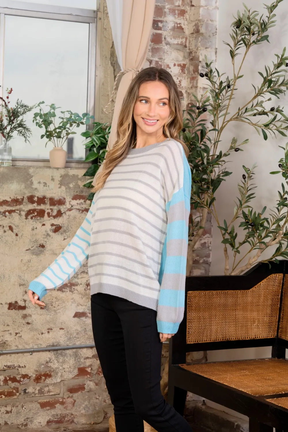 Full Size Striped Dropped Shoulder Sweater, image 4