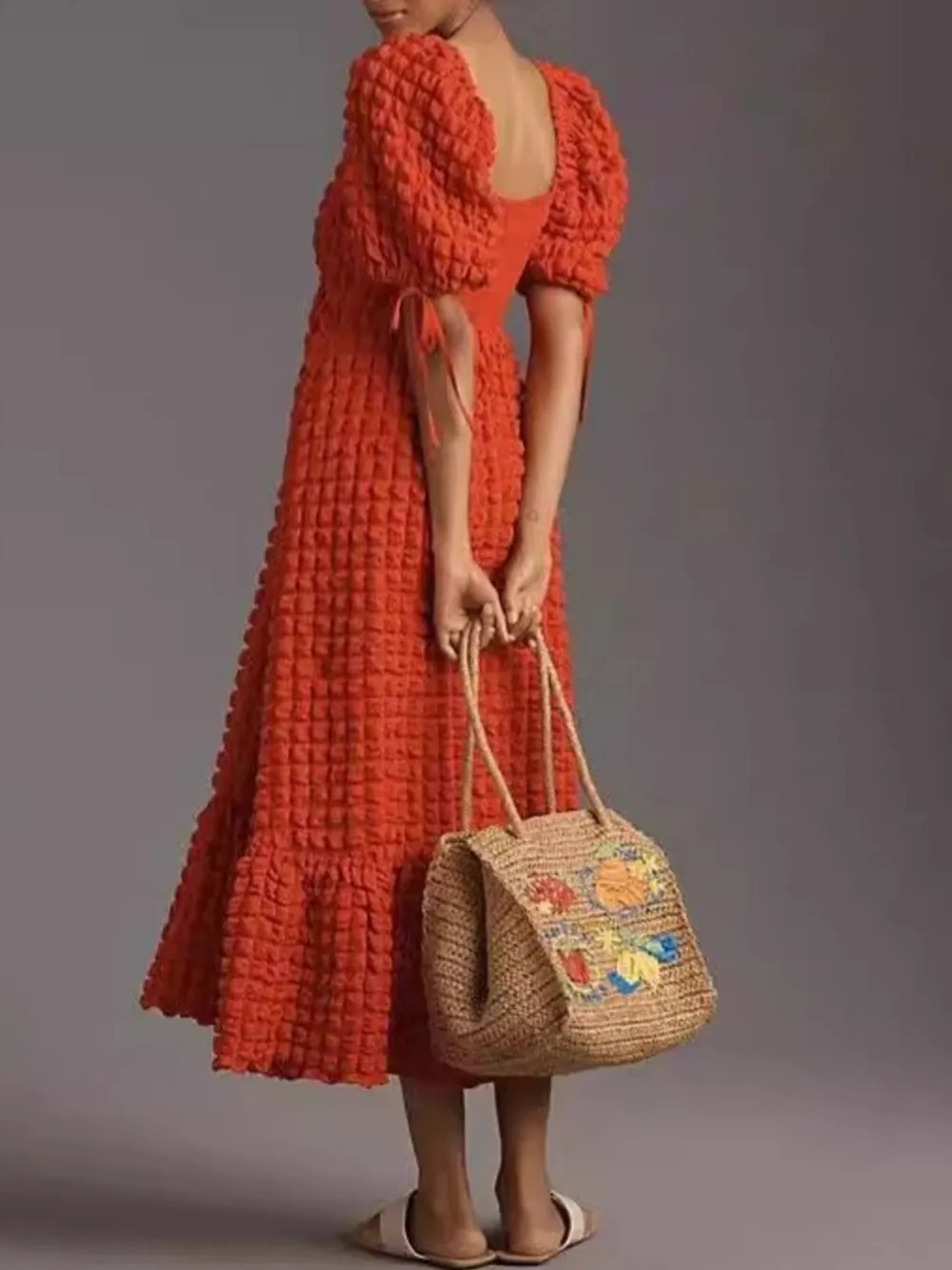 Textured Sweetheart Neck Short Sleeve Dress, image 10