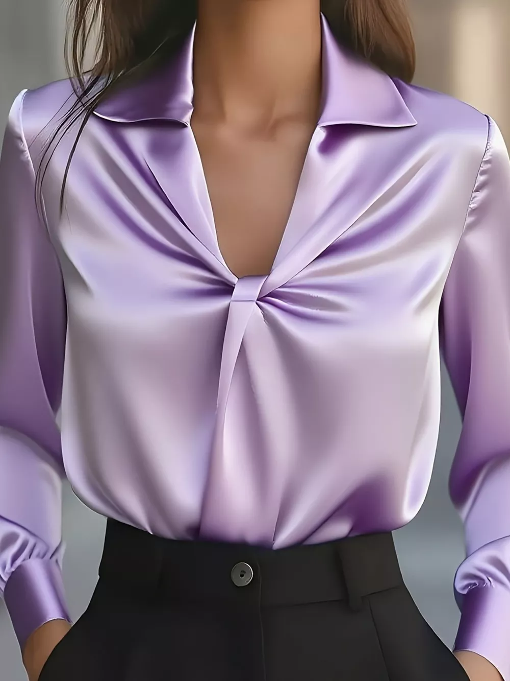 Ruched Collared Neck Long Sleeve Blouse, image 10
