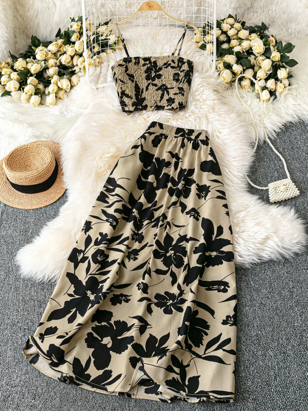 Smocked Printed Cami and Skirt Set