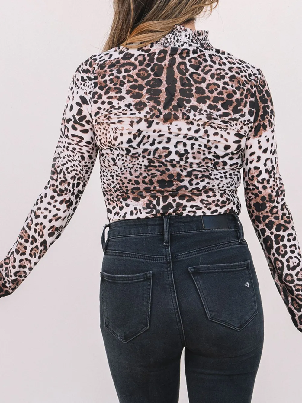 Leopard Print Long Sleeve Mock Neck Bodysuit, image 5