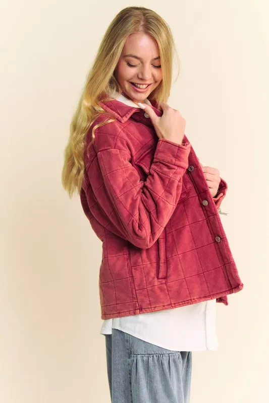 Quilted Button Down Shacket with Chest Pockets, image 3