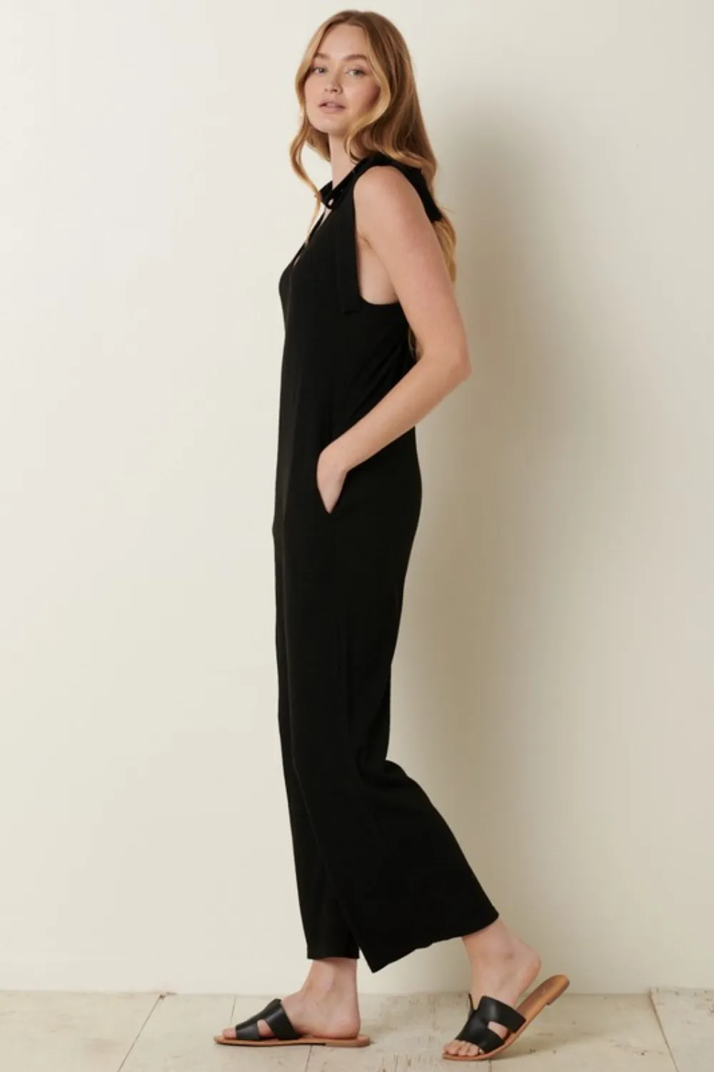 Rib Knit V-Neck Cross Back Jumpsuit, image 3
