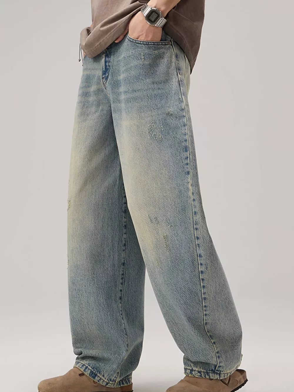 Men's Wash Wide Leg Jeans, image 2